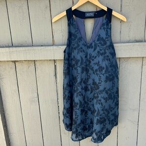ASTR Navy Floral Embroidered Velvet Jaquard Mini Dress Size XS